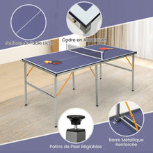 Load image into Gallery viewer, Table de Ping-Pong Pliable Peu Encombrante avec Filet Tennis de Table avec 2 Raquettes 3 Balle Pieds Réglables 180 x 90 x 76 cm -