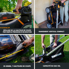 Load image into Gallery viewer, Pack Pro+ Tondeuse à Gazon 40V 460m² + Coupe-Bordures 20V + 2 Batteries 4Ah et 1 Batterie 2Ah + Chargeur Double et Chargeur Simple (Idéal pour l'Entretien du Jardin)