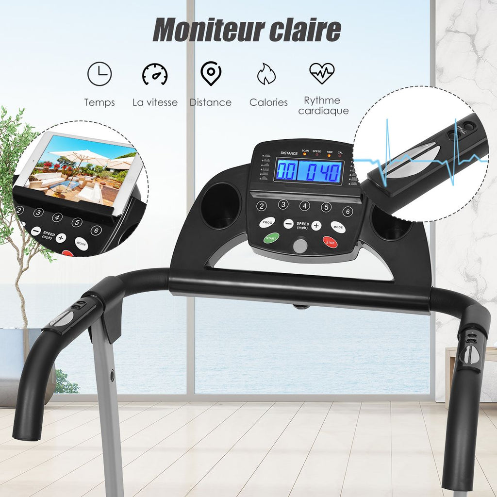 Tapis de Course lectrique Pliable avec cran et Moniteur de Frquence Cardiaque avec Vitesse de 1  10 km/h et 12 Programmes Noir -