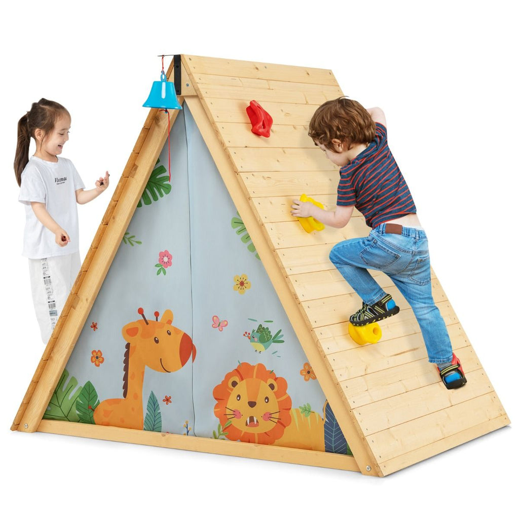Maison de Jardin Enfants 2 en 1 avec Escalade Cloche Impermable Cabane en Bois de Sapin Exterieur et Intrieur 3-8 Ans -