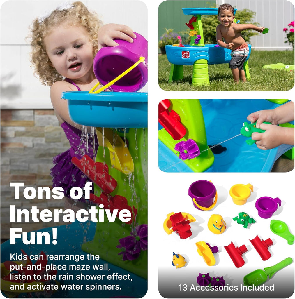 Rain Shower Splash Table d'eau avec 13 Accessoires - Bleu & Vert | Table Jeux d'eau | Table d’activité pour Le Jardin,Table Activité Eau | Table d'eau Extérieur