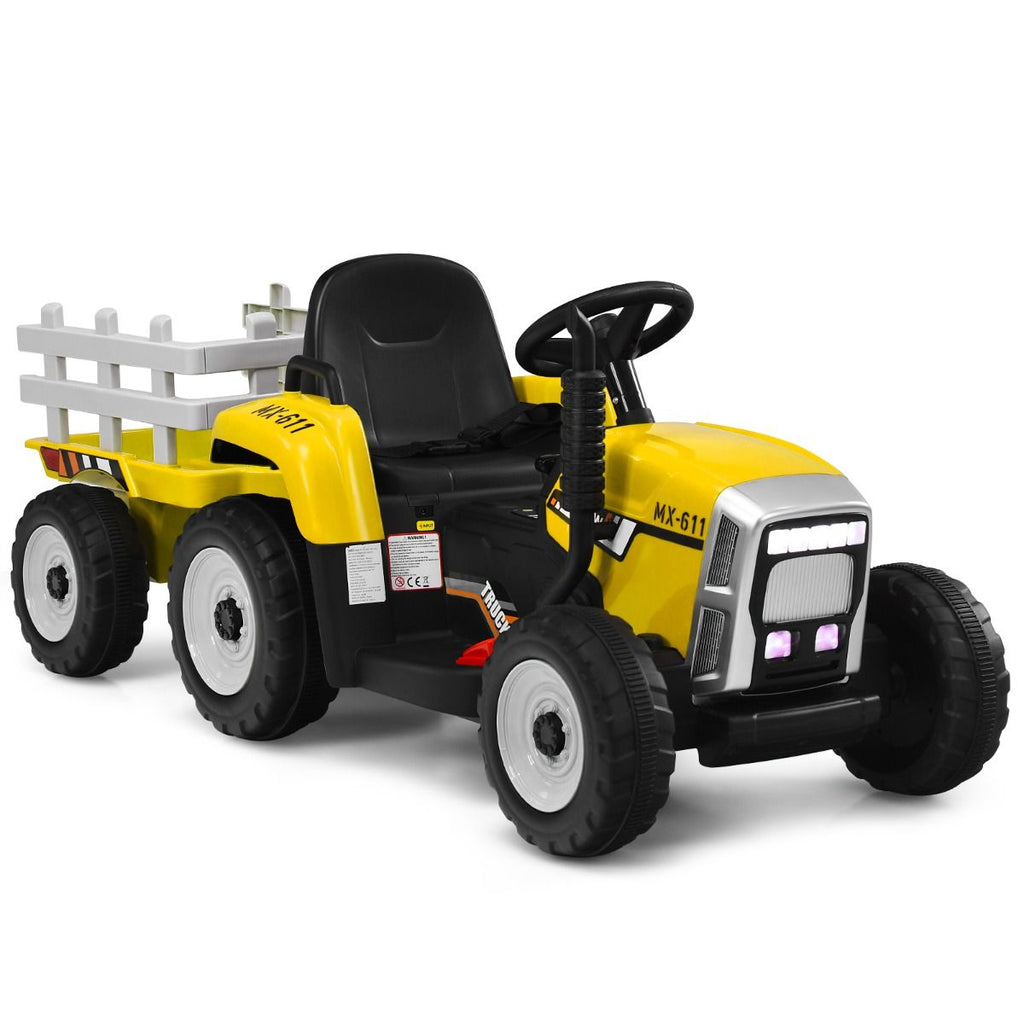 Tracteur Electrique avec Remorque pour Enfants 3 Vitesses Lumières LED Fonctions o USB et Bluetooth Jaune/Rose/Rouge/Vert/Vert Foncé/Noir -