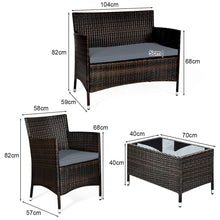Load image into Gallery viewer, Salon de Jardin 4 PCS Mobilier de Terrasse en Rotin PE pour Vranda Patio Terrasse Piscine Marron et Gris -