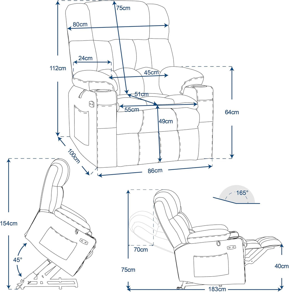 MCombo 7546 Fauteuil de Relaxation électrique avec 3 Moteurs réglables séparément