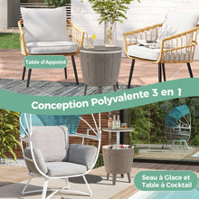 Load image into Gallery viewer, Table Glacire 37L pour Jardin 3 en 1 avec Plateau Tlescopique Seau  Glace d'Extrieur pour Cocktails Bire 脴48x58/83cm Marron+Blanc -