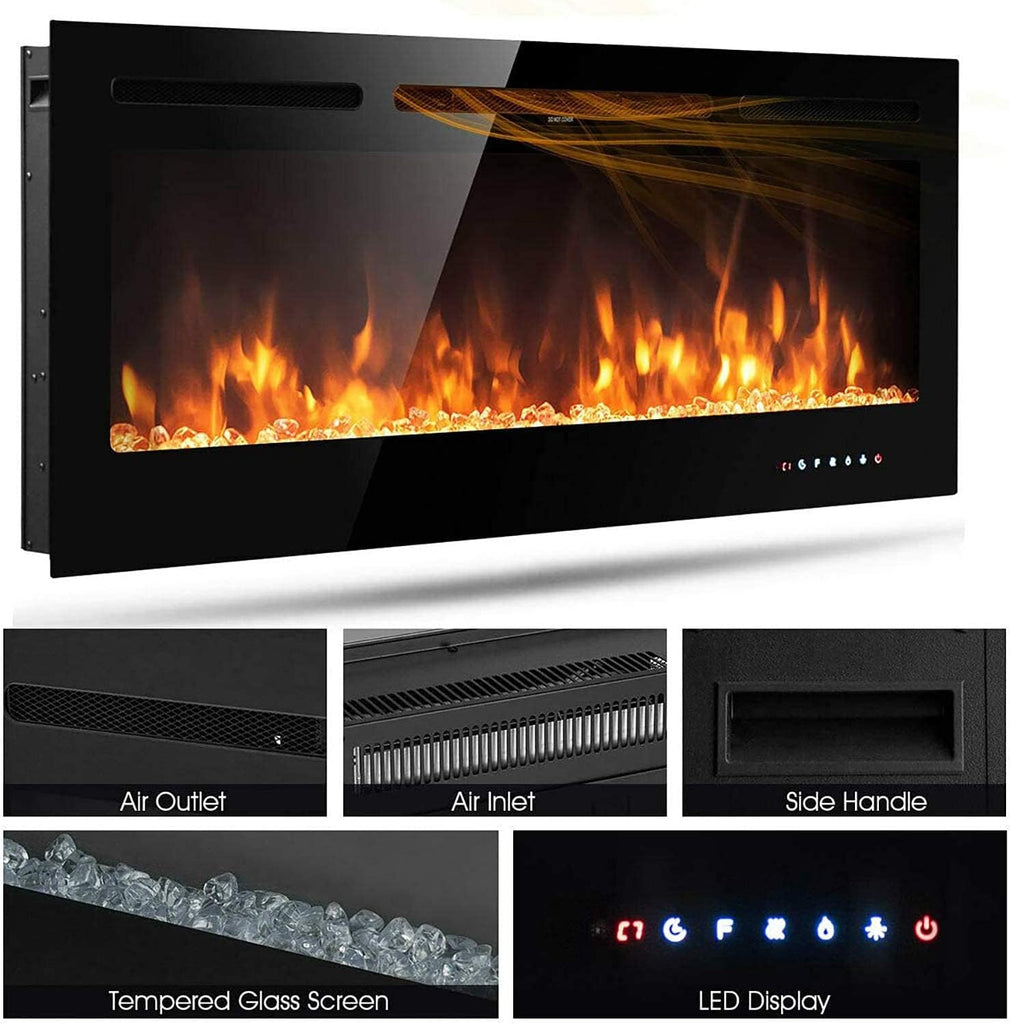 M.C.Haus Cheminée électrique avec écran Tactile et Panneau en Verre coloré pour Insert de Flamme - Chauffage Mural - Télécommande avec Cristal et bûches - 900/1800 W (102 cm, Noir)