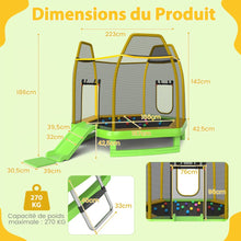 Load image into Gallery viewer, Trampoline Extérieur Ø 223cm avec Toboggan&amp;Echelle avec Filet de Sécurité 2 Portes en U Charge 270kg pour 2-3 Enfants de 3 Ans+ Bleu/Vert -