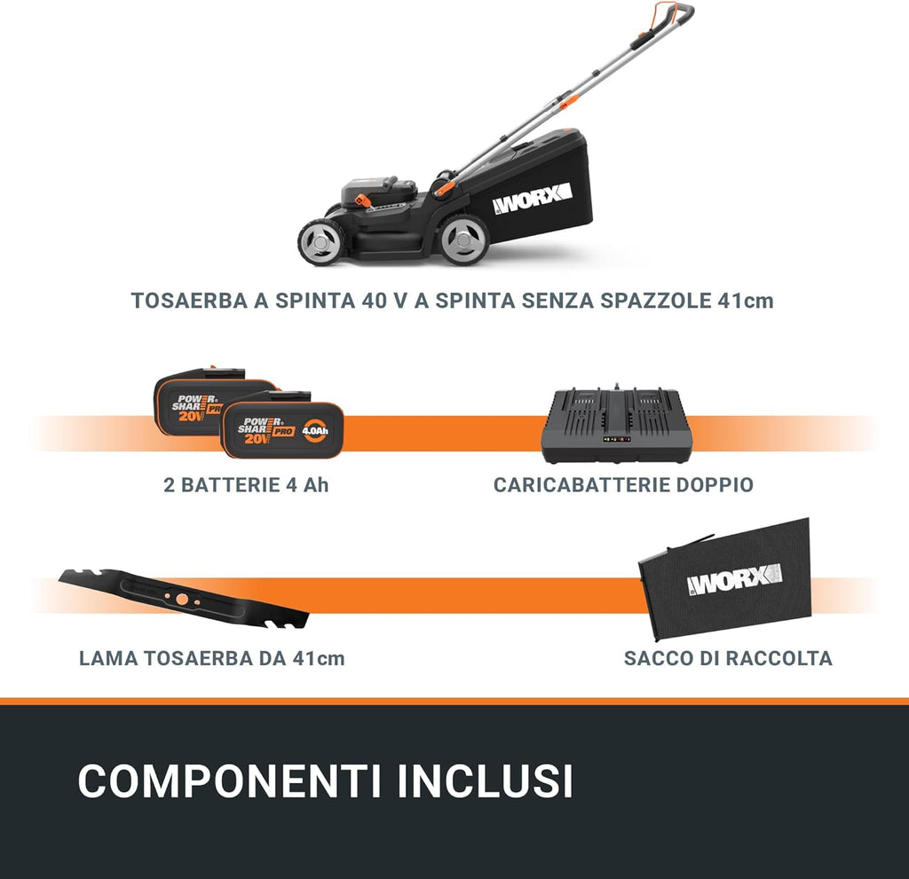 Pack Pro+ Tondeuse à Gazon 40V 460m² + Coupe-Bordures 20V + 2 Batteries 4Ah et 1 Batterie 2Ah + Chargeur Double et Chargeur Simple (Idéal pour l'Entretien du Jardin)
