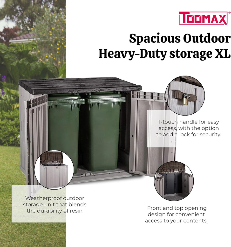 Toomax Stora Way Boîte à Outils d'extérieur en polypropylène recyclé avec Effet Bois (842L,Gris Taupe/Marron)