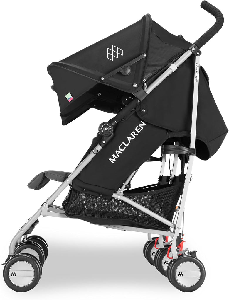 Poussette double Maclaren Twin Triumph (6 mois,jusqu' 15 kg,un enfant par sige),lgre et compacte,capote extensible UPF 50+ avec habillage pluie - Noir/Anthracite