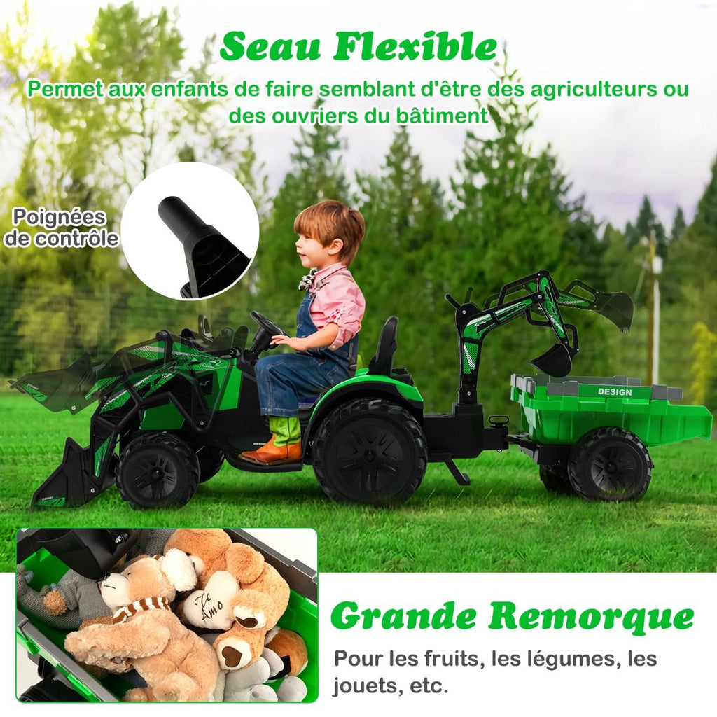 Tracteur Electrique 12 V pour Enfants 3-5 km/h Tlcommande MP3 USB Vert/Jaune -
