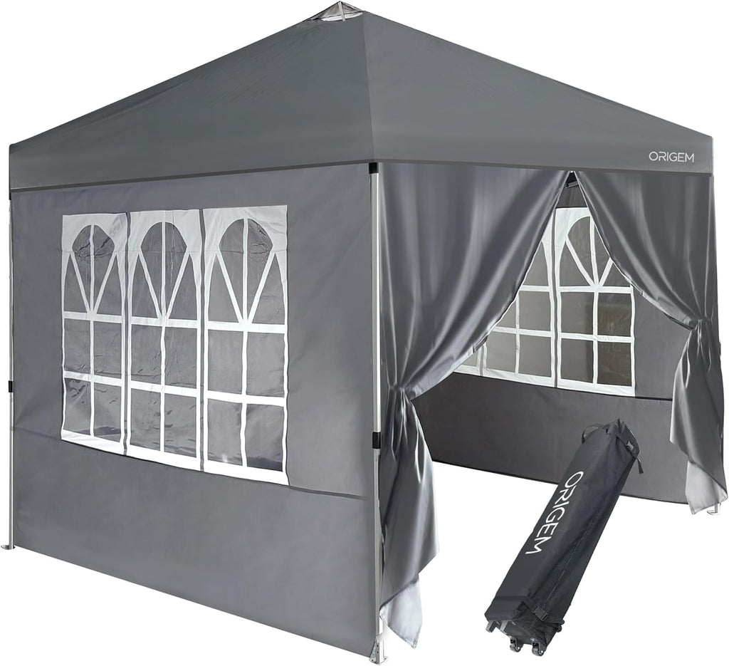 Origem Tonnelle Pliante 3x3 Imperméable & 2,5 x 2,5m & 3x6m avec Parois Latérales, Barnum Montage en Un Geste & Sac de Rangement à roulettes, Tonnelle de Jardin Exterieur, Idéal pour Camping