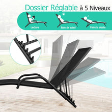 Load image into Gallery viewer, Lot de 2 Bains de Soleil Inclinables d'Extrieur avec Accoudoirs et Dossier Rglable  5 Positions Charge 160 kg Noir -