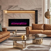 Load image into Gallery viewer, Mystflame Crystal 50 - Cheminée Électrique Murale avec Wi-FI, 127 cm, Ultra Fine 8 cm, 12 Couleurs de Flamme, Thermostat 750/1500W, Poêle Confortable, Écran Tactile et Minuterie