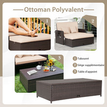 Load image into Gallery viewer, Salon de Jardin Extrieur Ajustable  Lit,2 Place avec Stockage Cach,Dossier Rglable  4 Niveaux en Rotin PE -