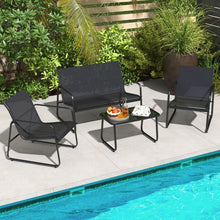 Load image into Gallery viewer, Salon de Jardin 4 Pices avec 2 Chaises Table en Verre Tremp et Causeuse Meuble Extrieur en Tissu Respirant Cadre Mtallique Noir -