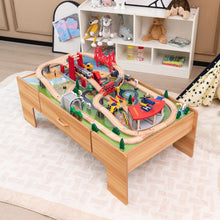 Load image into Gallery viewer, Table Circuit Train en Bois 100 Accessoires avec Tiroir de Rangement Jouet Educative pour Enfants 3 Ans + -