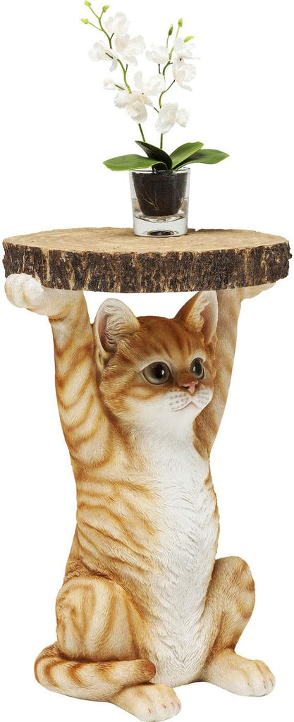 Kare Design Table d'Appoint Animal Ms. Cat, Chat, Marron/Orange, Rond, Diamètre 33 cm, Table de Salon, Meuble, Cadeau, Deco Intérieur, Décoration Chambre, Maison