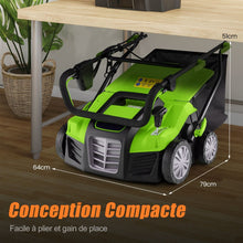 Load image into Gallery viewer, Scarificateur Électrique 2 en 1 de 15A avec Double Interrupteur de Sécurité Réglable Sac de Ramassage 55 L Scarificateur Orange/Vert -
