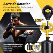 Load image into Gallery viewer, Sac de Frappe sur Pied Entraîneur de Vitesse en Boxe Barre Pivotante à 360° Punching Ball Hauteur Réglable 168-201cm pour MMA Adolescents &amp; Adultes -