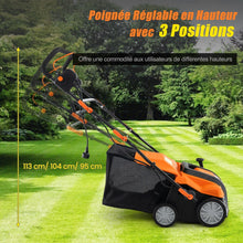 Load image into Gallery viewer, Scarificateur Électrique 2 en 1 de 15A avec Double Interrupteur de Sécurité Réglable Sac de Ramassage 55 L Scarificateur Orange/Vert -