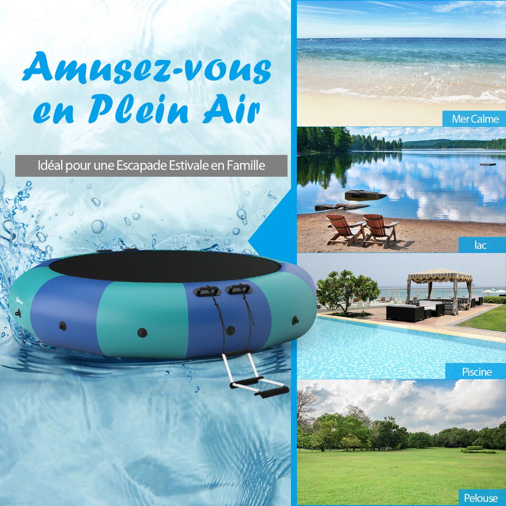 Trampoline Aquatique Gonflable Dia.457cm Capacité de 150kg avec Kit de Réparation Echelle et Gonfleur Electrique 500w Bleu -