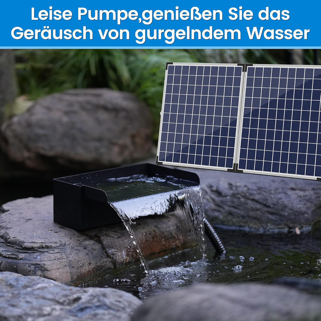 Kit complet de cascade solaire Biling pour bassin de jardin,cascade en acier inoxydable de 20 cm avec pompe de 2100 l/h pour mur d'eau de terrasse de jardin
