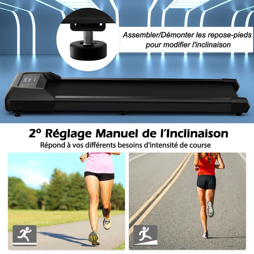 Tapis de Course Mince Tapis de Jogging avec Capacit de 120 Kg Tlcommande et cran Led Inclinable  Roulettes Tapis de Course  Glisser Gris/Noir/Rose -