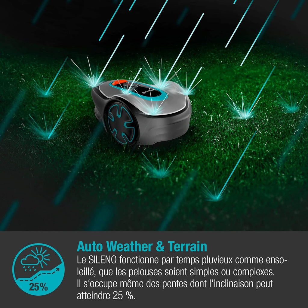 Tondeuse robot SILENO minimo 250 m² : Tondeuse intelligente avec connectivité optimale Programmable avec l'application Bluetooth® ,Version FR/NL (15201-26)