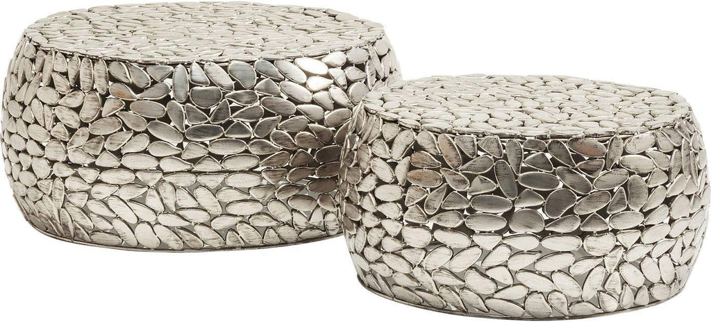 Kare Design Table Basse Pebbles Deluxe, Acier, Argent, Diamètre 66 / 56 cm, Table Basse Salon lot de 2, Meuble, Deco Intérieur, Decoration Chambre, Maison