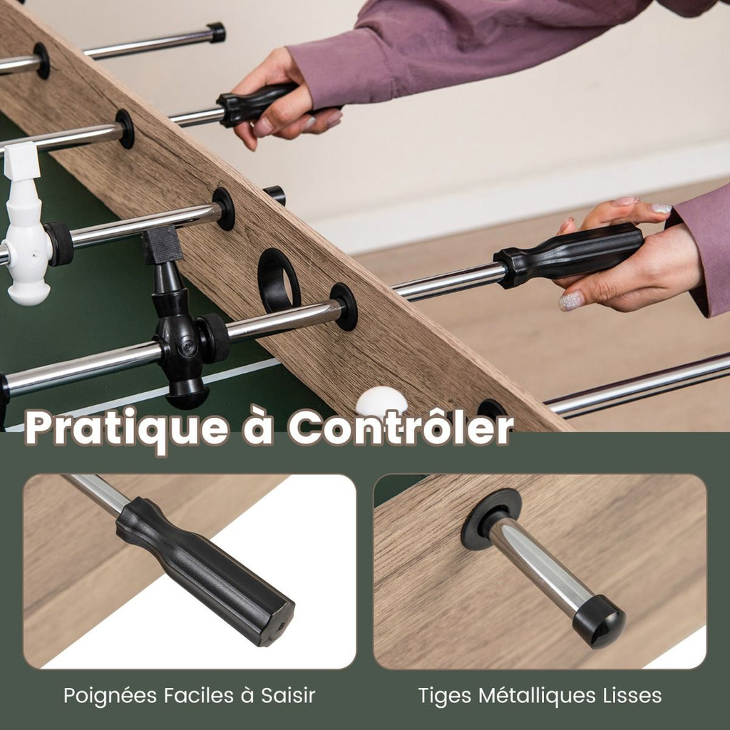 Table de Baby-Foot de 138 cm Table de Jeu de Football d'Arcade 2 Ballons 26 Joueurs 2 Marqueurs de Score Pieds Réglables -
