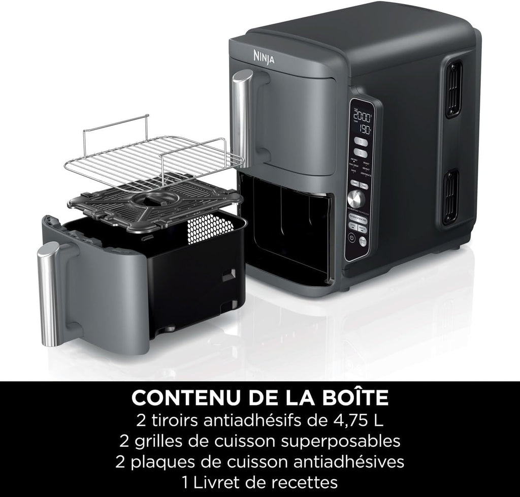 Foodi FlexDrawer Air Fryer,Dual Zone Avec Sparateur Amovible,Grand Tiroir de 10,4 L,7-en-1,Double Zone,Sans Huile,Pices Antiadhsives Compatibles Au Lave-Vaisselle,Noir AF500EU