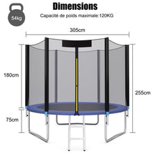 Load image into Gallery viewer, Trampoline de Jardin Ø 305cm avec Filet de Sécurité Porte Entrée Echelle Noir et Bleu -