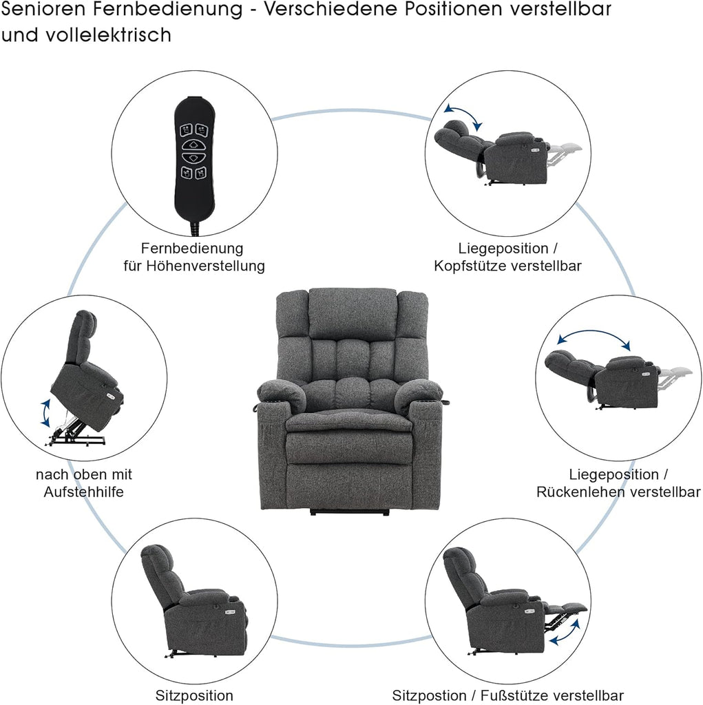 MCombo 7546 Fauteuil de Relaxation électrique avec 3 Moteurs réglables séparément
