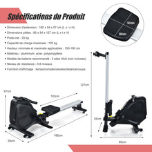 Load image into Gallery viewer, Rameur Magnétique Résistanceà 8 Niveaux Pliable 2 Roues Flexibles Rail Coulissant en Aluminium Ecran LCD Support d'Appareil -