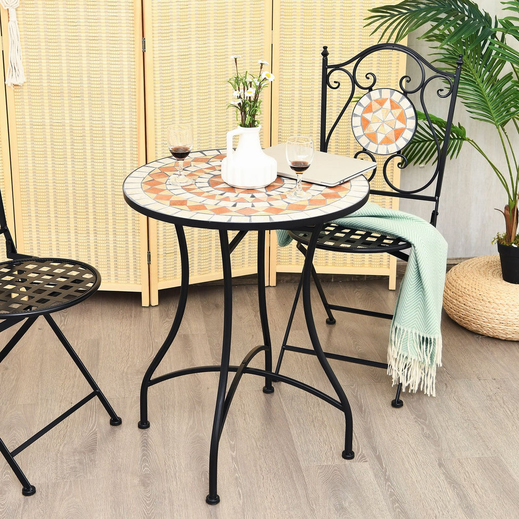 Table de Jardin Style Mosaïque Cadre en Fer et Revêtement Antirouille pour 60 x 60 x 72 CM -