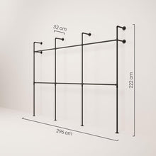 Load image into Gallery viewer, pamo penderie murale - capacité de charge 400 kg - penderie ouverte ou porte-manteau en métal noir industriel fabriqué à partir des tuyaux d’eau