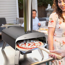 Load image into Gallery viewer, Mimiuo Four à Pizza Noir au Charbon de Bois pellets, Four à Bois Premium pour Jardin avec système de Rotation Automatique, avec Pelle et Pierre à Pizza (Tisserie W-Oven Series)