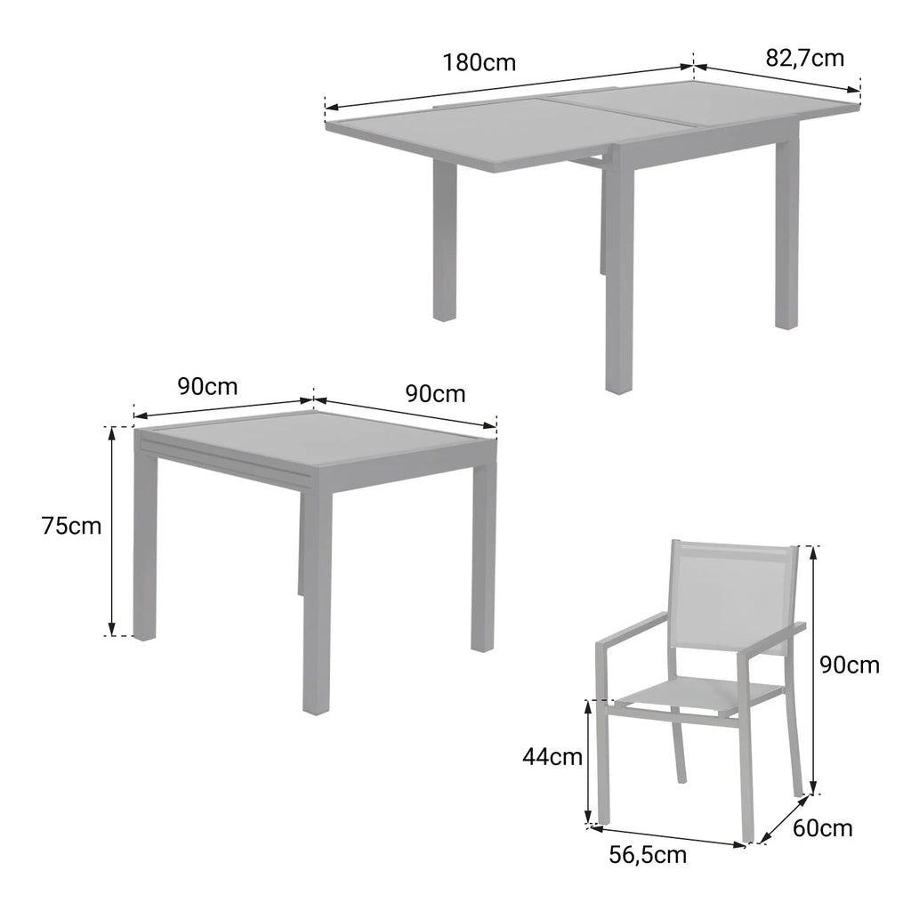 Salon de jardin LAMPEDUSA extensible en textilne gris 8 places - aluminium anthracite -