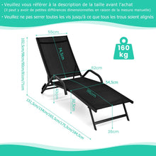 Load image into Gallery viewer, Lot de 2 Bains de Soleil Inclinables d'Extrieur avec Accoudoirs et Dossier Rglable  5 Positions Charge 160 kg Noir -