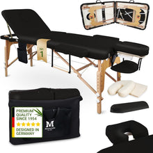 Load image into Gallery viewer, MASSUNDA All INKL Chaise de Massage Pliante et réglable en Hauteur – Table de Massage Mobile en Bois Massif avec Housse en éponge, accoudoirs et dossiers, appuie-tête Ergonomique (Noir)