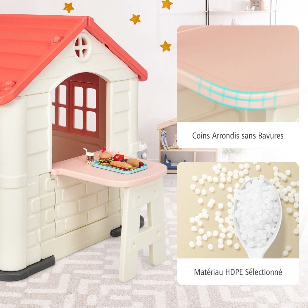 Maison Chef House -Thme Burger Bar - Table de Pique Nique Cabane de Jardin Anti-UV en Plastique 164x124x132 cm Bleu/Rose/Jaune -