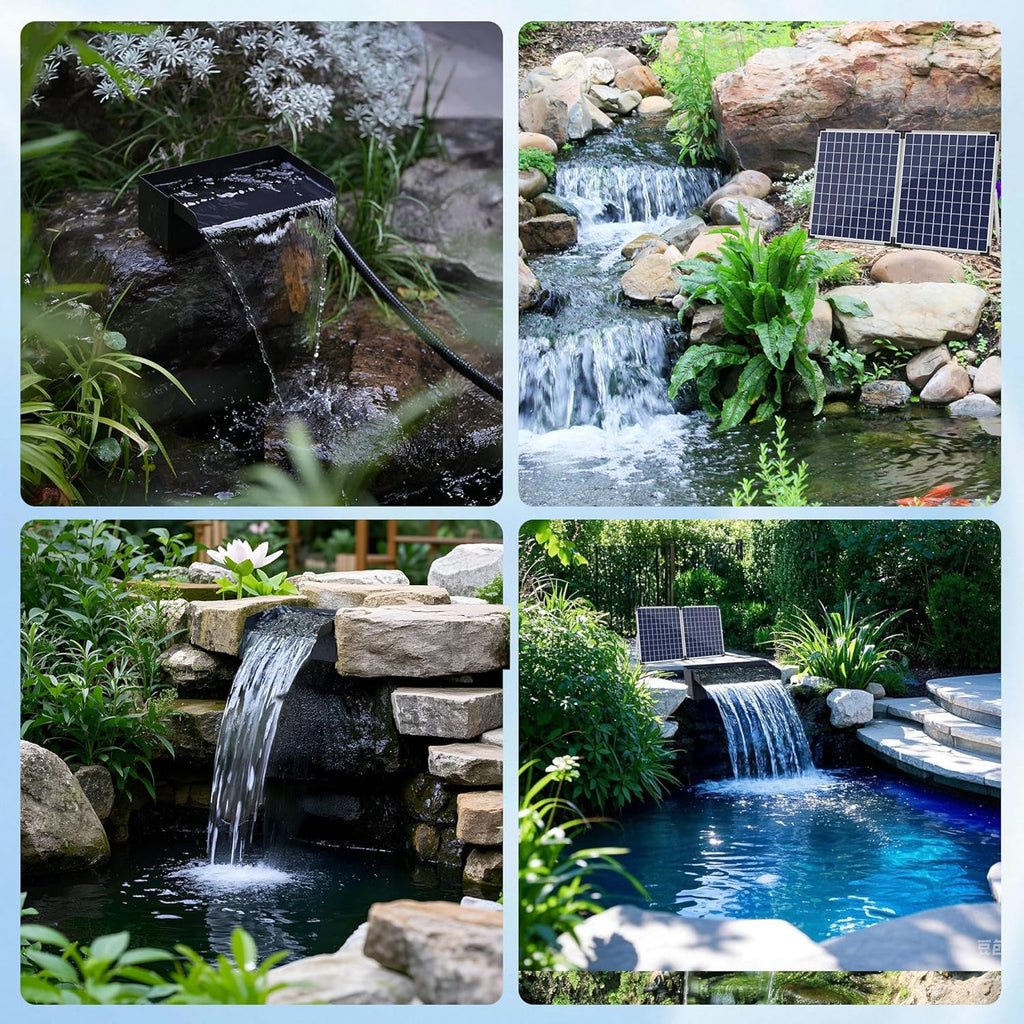 Kit complet de cascade solaire Biling pour bassin de jardin,cascade en acier inoxydable de 20 cm avec pompe de 2100 l/h pour mur d'eau de terrasse de jardin