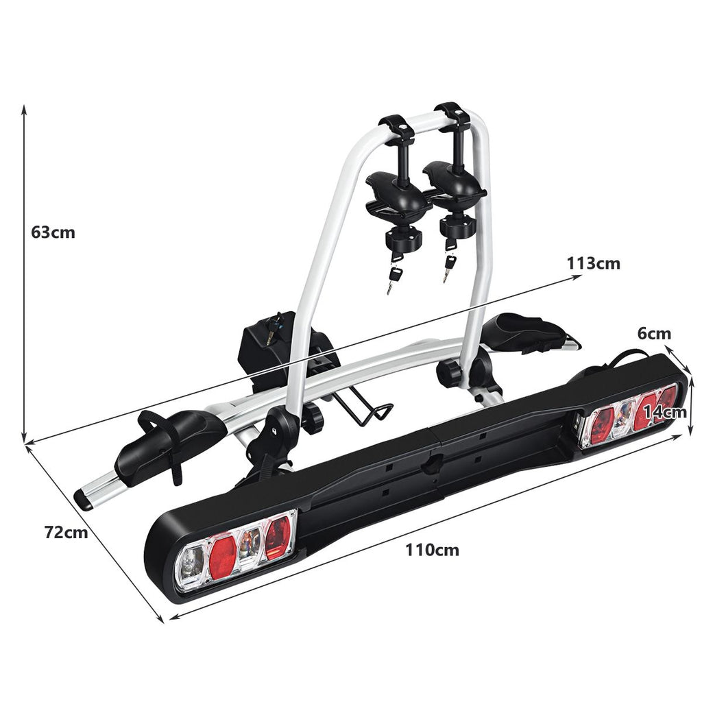 Porte-vélos pour Attelage sur SUV Berline Fourgon pour 2 Vélos Conception Intelligente de Basculement 113x72x63cm -