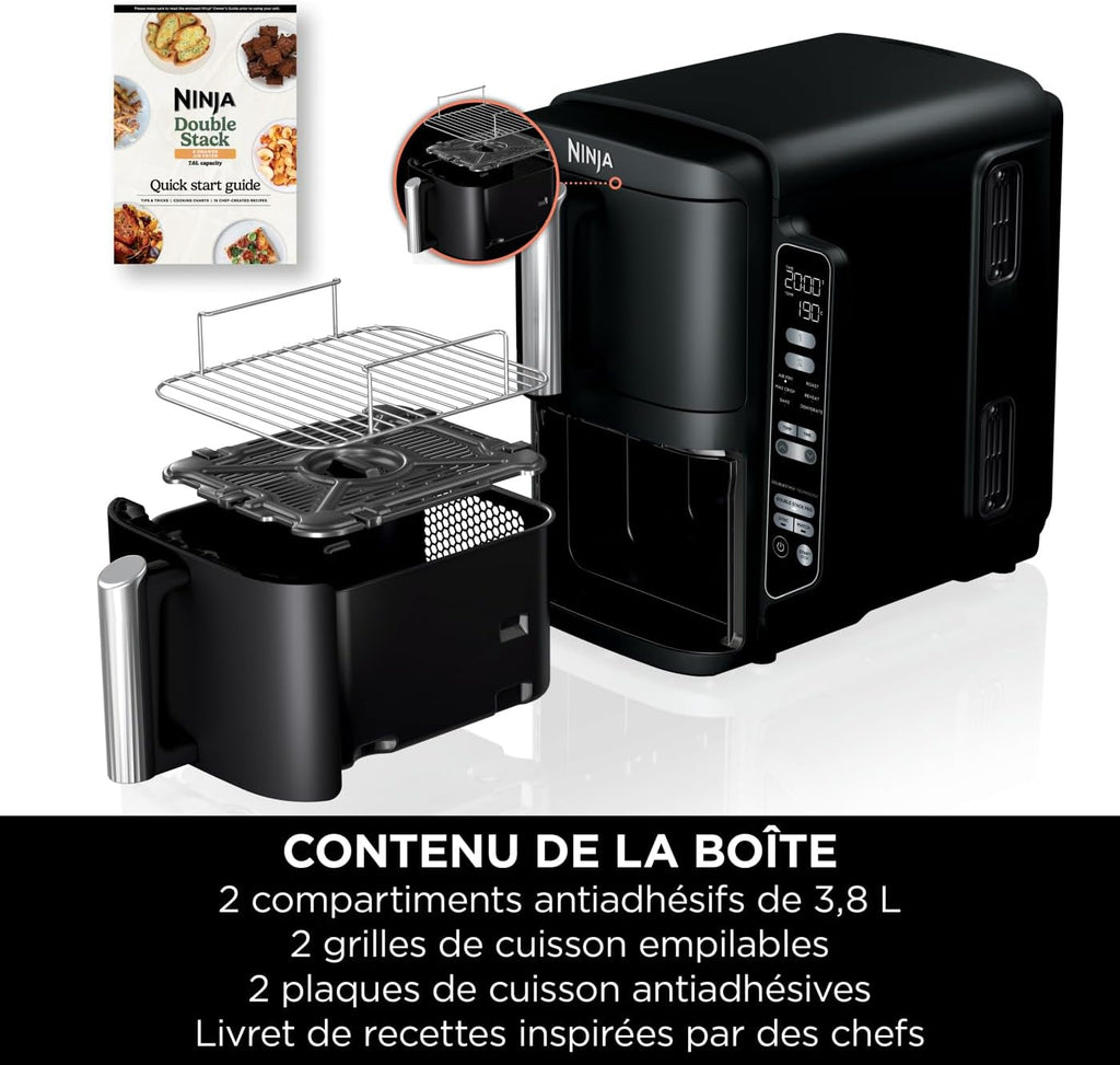 Foodi FlexDrawer Air Fryer,Dual Zone Avec Sparateur Amovible,Grand Tiroir de 10,4 L,7-en-1,Double Zone,Sans Huile,Pices Antiadhsives Compatibles Au Lave-Vaisselle,Noir AF500EU
