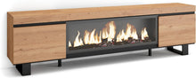 Load image into Gallery viewer, Skraut Home | Meuble TV | Banc Télé | Grand Espace de Rangement | 210 | pour Les TV jusqu'à 80" | Cheminée électrique XXL | Design Industriel | Style Moderne | Chêne