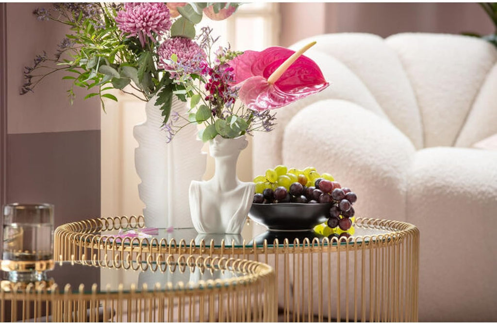 Kare Design Tables Basses Wire, Lot de 2, Laiton/Miroir, Rond, Acier, Plateau de Table en Verre, Diamètre 70/60cm, Style Moderne, Élégante, Table Basse Salon, Deco Intérieur, Décoration Chambre