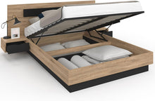 Load image into Gallery viewer, IDMarket - Lit Coffre Santa avec Tables de chevets intégrées et sommier 140x190cm Couleur Bois et Noir