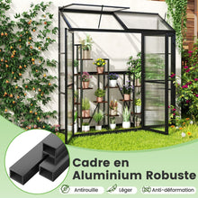 Load image into Gallery viewer, Serre de Jardin Extérieure en Aluminium Serre Mini Walk-in avec Lucarne et 3 Portes Fermables Plaques PC Résistantes au Soleil Noir -