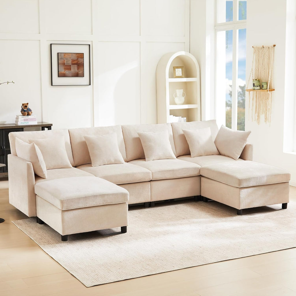 Seyakany Canapé d'angle Convertible,canapé Convertible 4 Places,en Tissu Chenille avec Repose-Pieds Amovible,canapé Quatre Places en L en U,adapté à la Maison,au Salon,à l'appartement